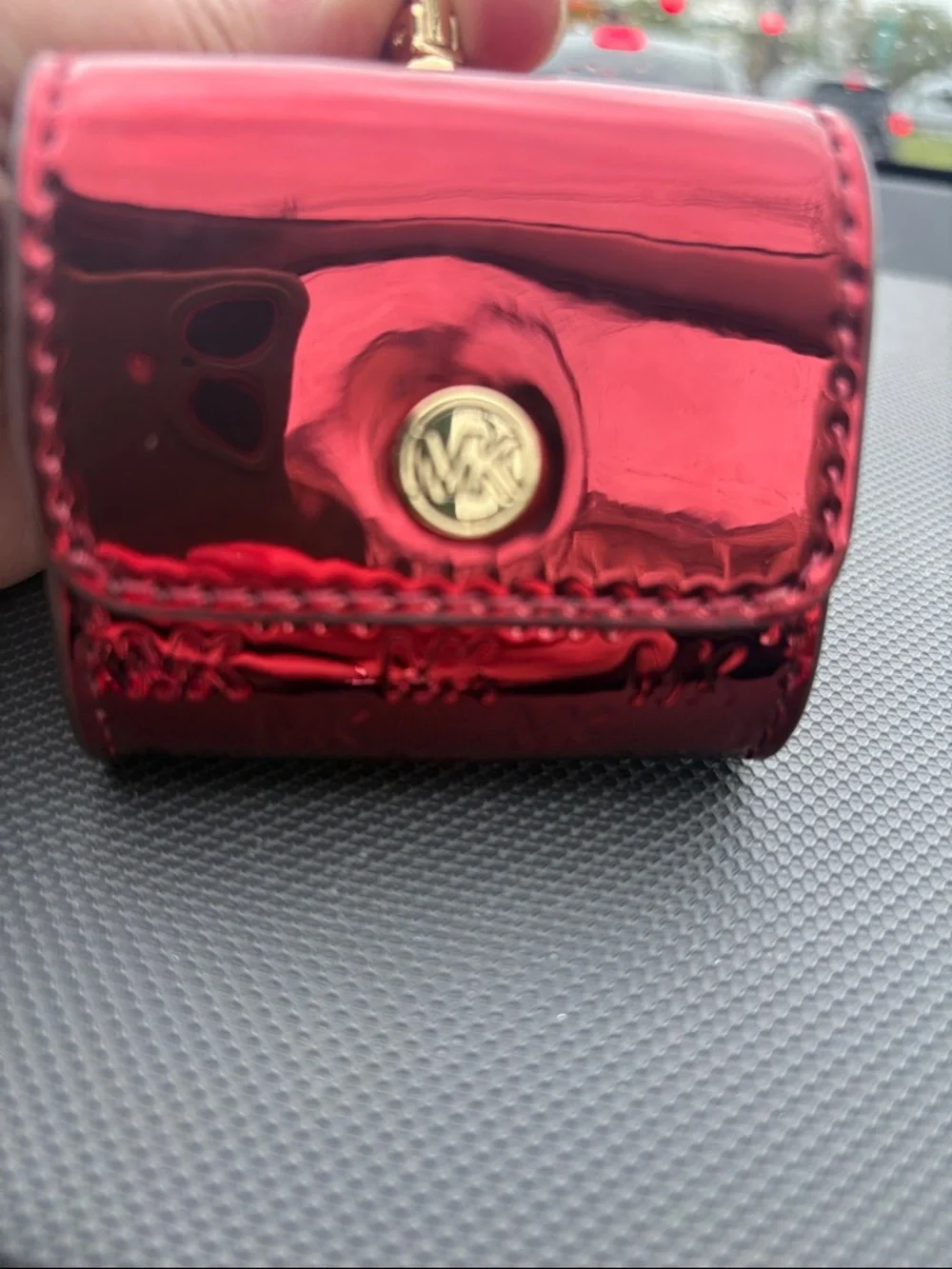 Red Leather MK Holder with Key Ring - Picture 2 of 4
